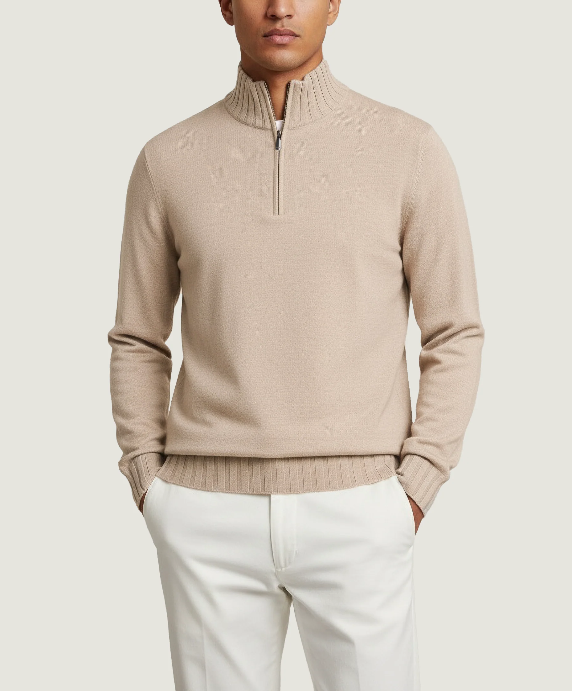 Cashmere Half-Zip Trui - Lichtbruin - Image 2