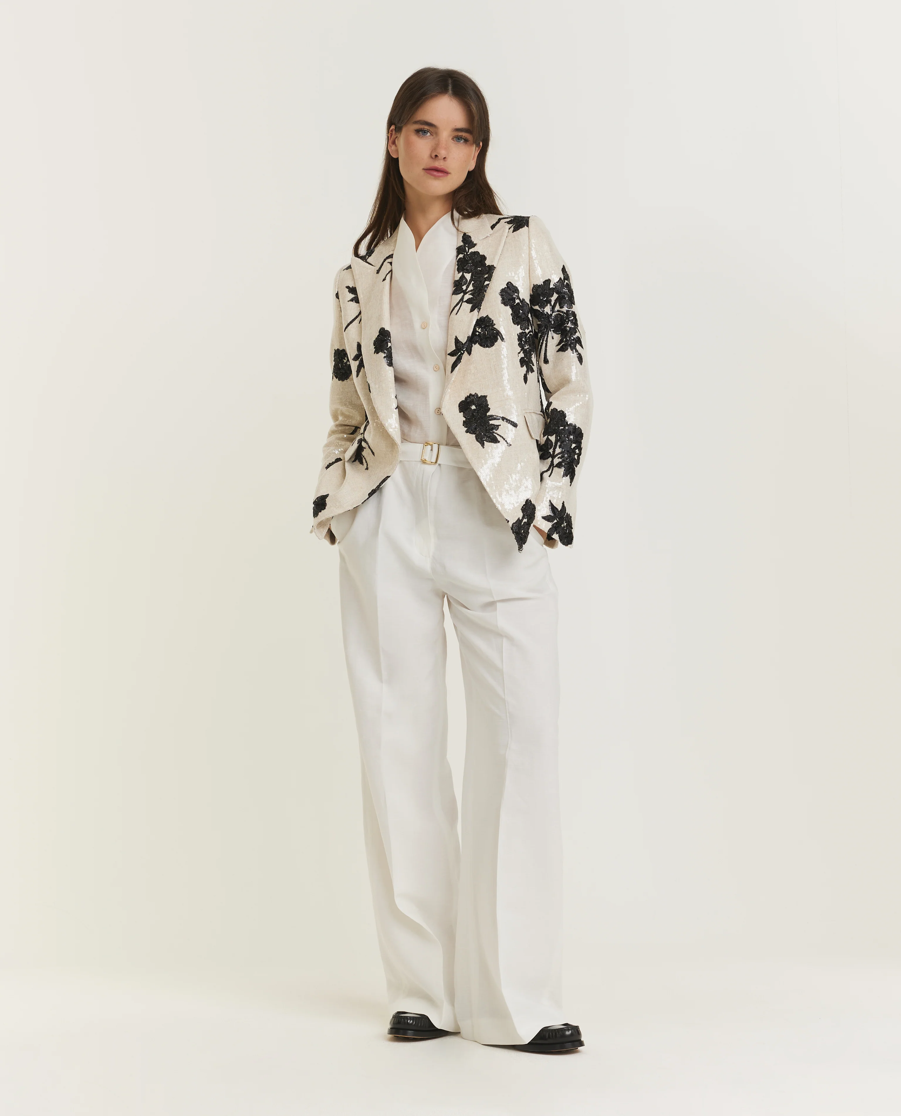 Double Breasted Blazer  - Ecru - Image 3