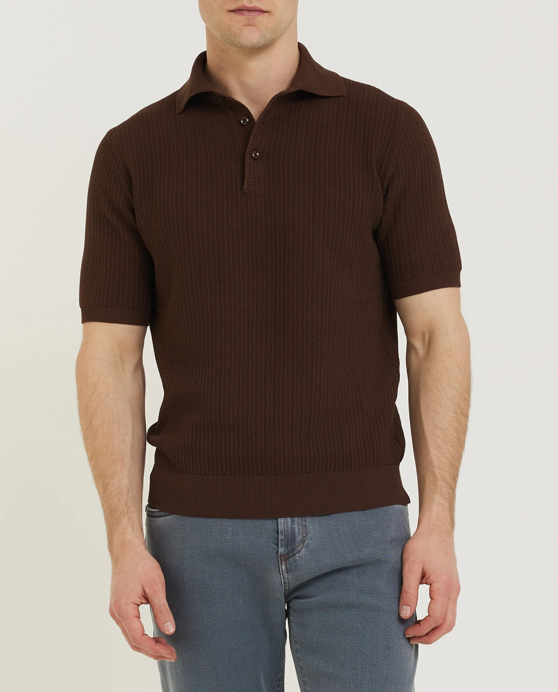 Katoen Crochet Polo - Bruin - Image 2