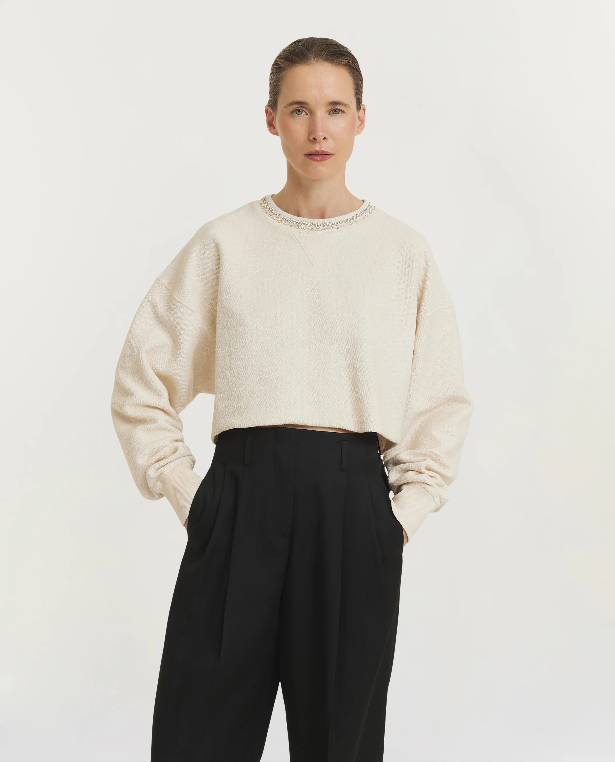 Katoenen Kristal Sweatshirt - Ecru