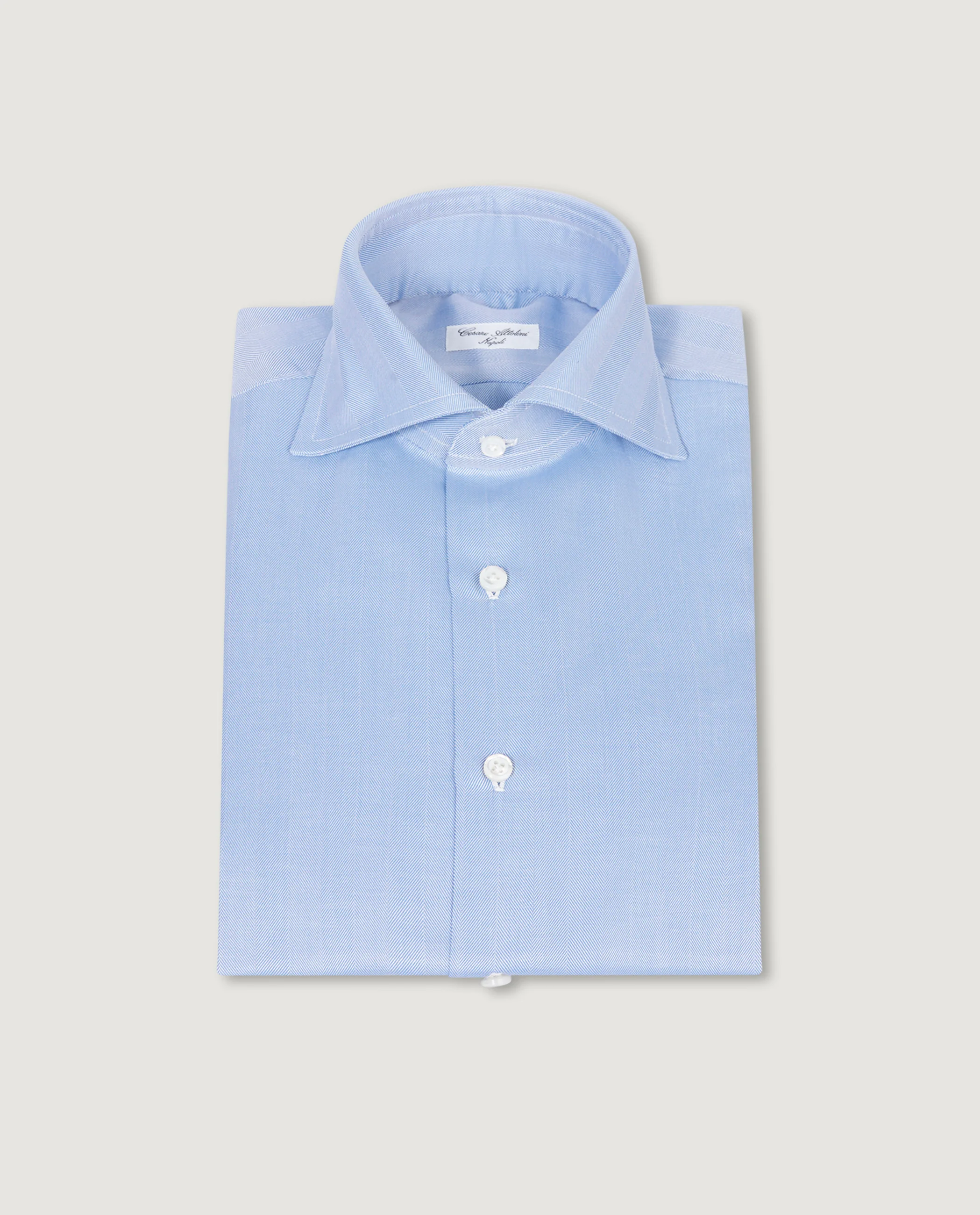 Katoenen Visgraat Shirt - Lichtblauw