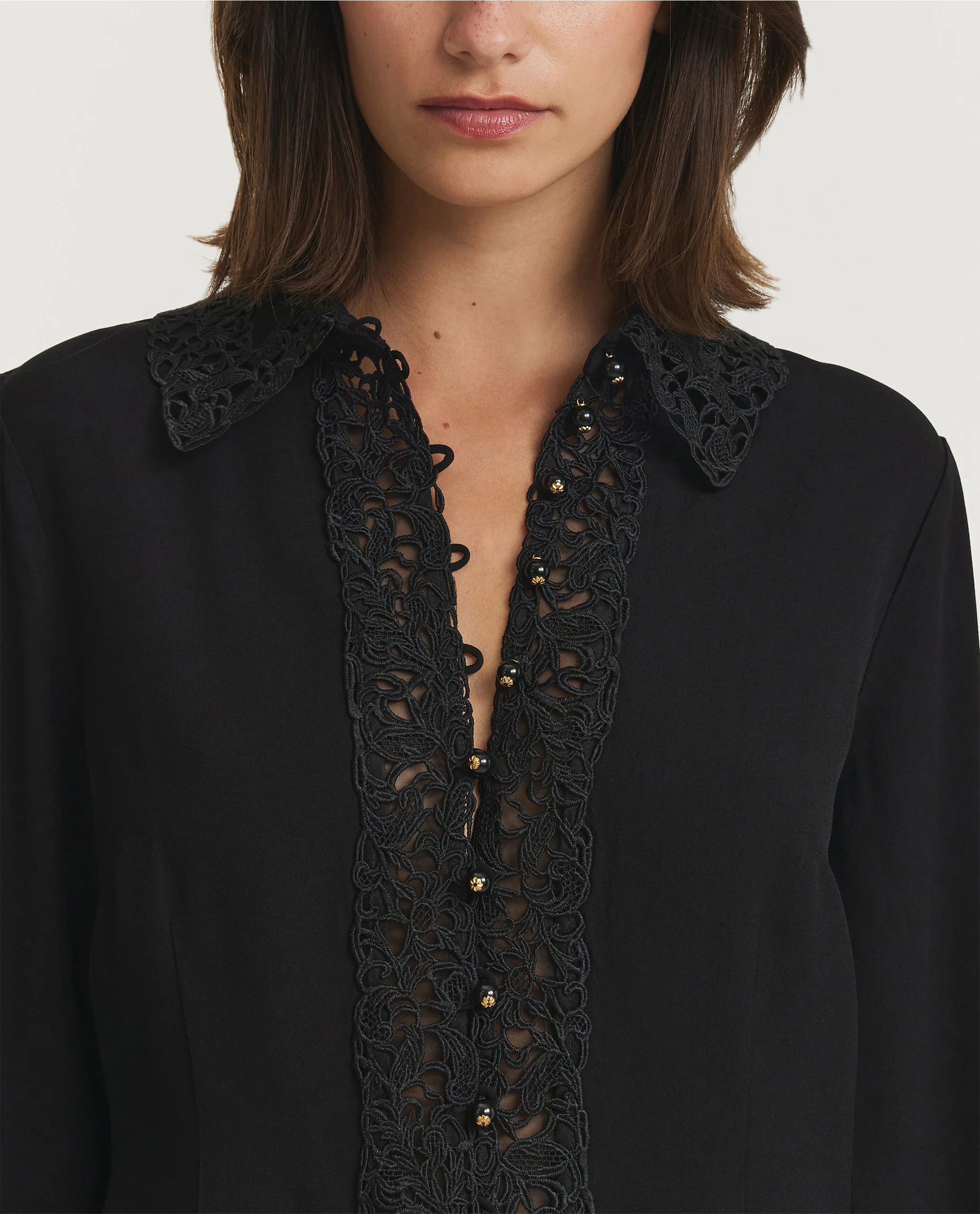 Lace Trimmed Shirt - Zwart - Image 2