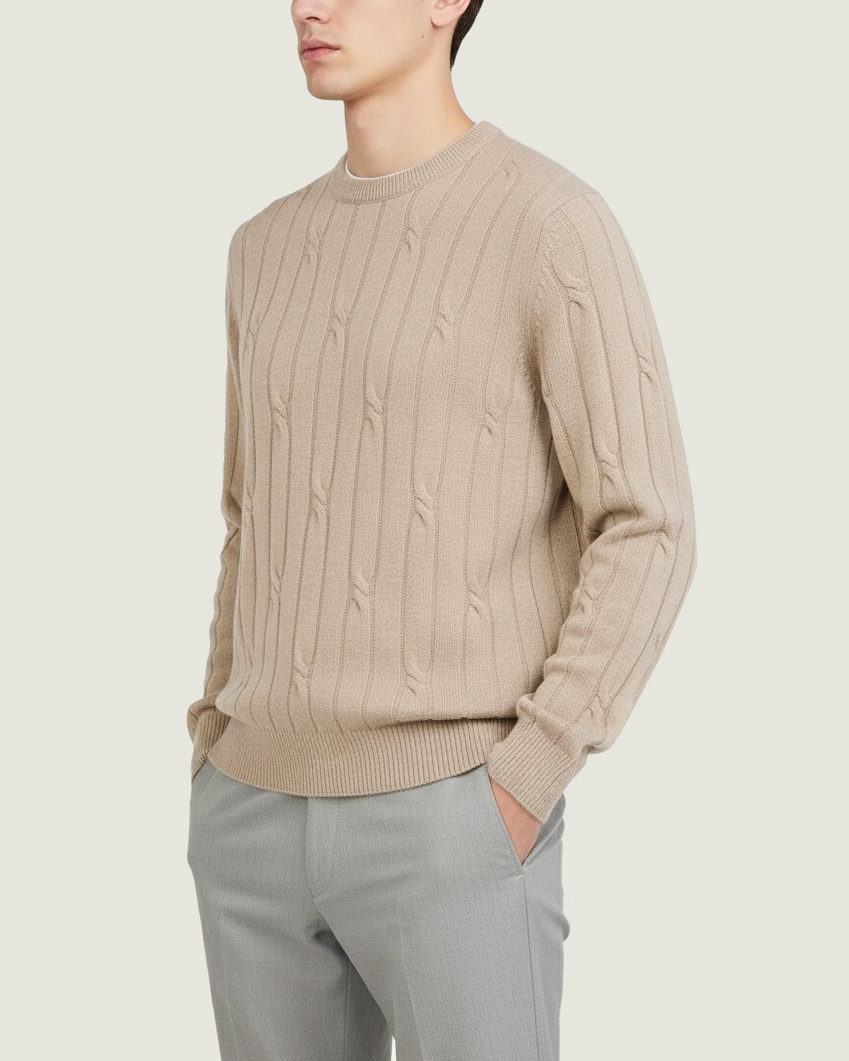 Wol Cashmere Kabeltrui - Lichtbruin - Image 2